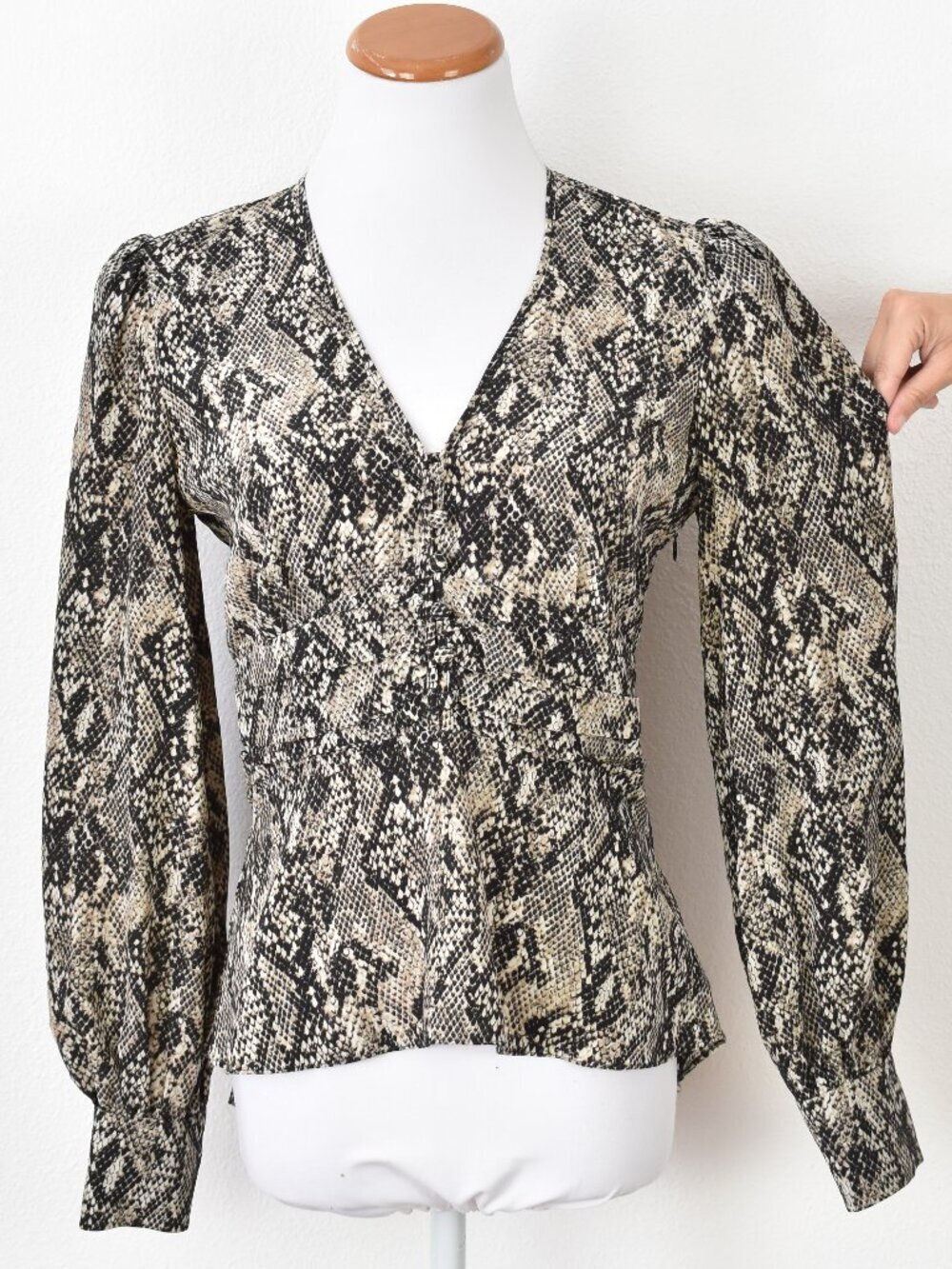Veronica Beard Thea Snake Print Silk Blouse Peplum - 4 - Picture 7 of 10